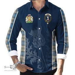 ScotsTee Shop Scottish Napier Ancient Clan Scottish Crest and Scottish Thistle Sport Tartan Long Sleeve Shirt