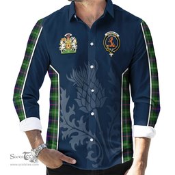 ScotsTee Shop Scottish Sutherland Modern Clan Scottish Crest and Scottish Thistle Sport Tartan Long Sleeve Shirt