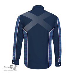 ScotsTee Shop Scottish Mercer Modern Clan Scottish Crest and Scottish Thistle Sport Tartan Long Sleeve Shirt