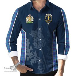 ScotsTee Shop Scottish Mercer Modern Clan Scottish Crest and Scottish Thistle Sport Tartan Long Sleeve Shirt