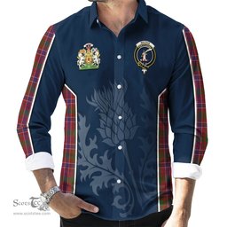 ScotsTee Shop Scottish MacRae Red Clan Scottish Crest and Scottish Thistle Sport Tartan Long Sleeve Shirt