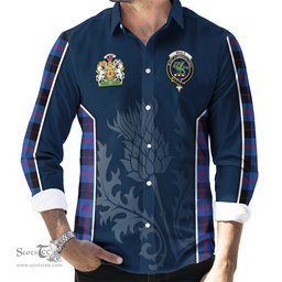 ScotsTee Shop Scottish Maule Clan Scottish Crest and Scottish Thistle Sport Tartan Long Sleeve Shirt