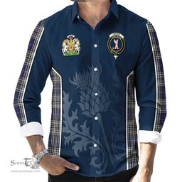 ScotsTee Shop Scottish Napier Clan Scottish Crest and Scottish Thistle Sport Tartan Long Sleeve Shirt