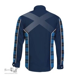ScotsTee Shop Scottish Ramsay Blue Ancient Clan Scottish Crest and Scottish Thistle Sport Tartan Long Sleeve Shirt
