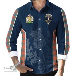 ScotsTee Shop Scottish Robertson Ancient Clan Scottish Crest and Scottish Thistle Sport Tartan Long Sleeve Shirt