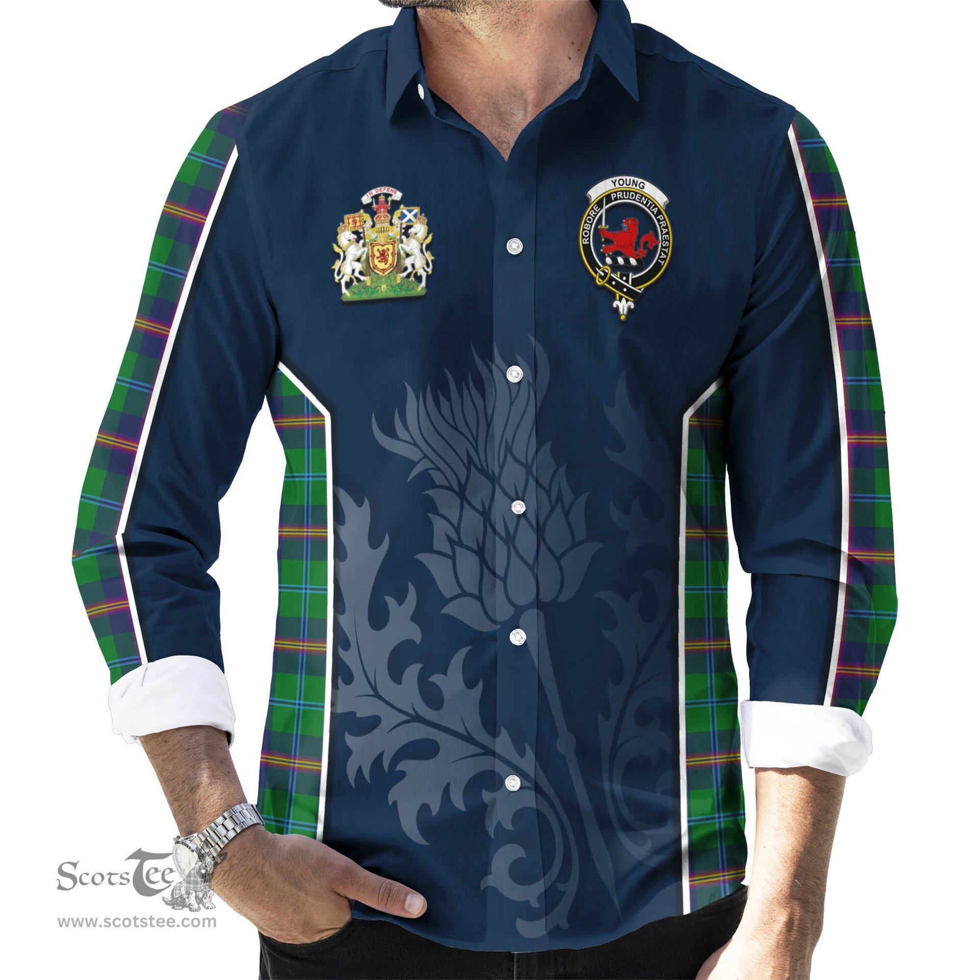 ScotsTee Shop Scottish Young Modern Clan Scottish Crest and Scottish Thistle Sport Tartan Long Sleeve Shirt