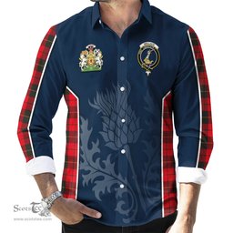 ScotsTee Shop Scottish Wallace Weathered Clan Scottish Crest and Scottish Thistle Sport Tartan Long Sleeve Shirt