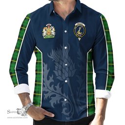 ScotsTee Shop Scottish Wallace Hunting Green Clan Scottish Crest and Scottish Thistle Sport Tartan Long Sleeve Shirt
