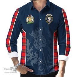 ScotsTee Shop Scottish Ruthven Modern Clan Scottish Crest and Scottish Thistle Sport Tartan Long Sleeve Shirt