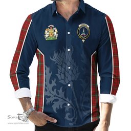 ScotsTee Shop Scottish Morrison Red Clan Scottish Crest and Scottish Thistle Sport Tartan Long Sleeve Shirt