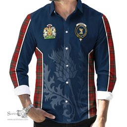 ScotsTee Shop Scottish Stewart of Galloway Clan Scottish Crest and Scottish Thistle Sport Tartan Long Sleeve Shirt