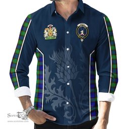 ScotsTee Shop Scottish Sempill Modern Clan Scottish Crest and Scottish Thistle Sport Tartan Long Sleeve Shirt