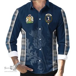 ScotsTee Shop Scottish Napier Modern Clan Scottish Crest and Scottish Thistle Sport Tartan Long Sleeve Shirt