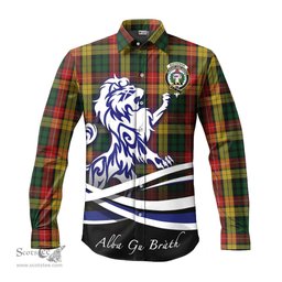 ScotsTee Shop Scottish Buchanan Clan Crest Tartan Alba Gu Brath Regal Lion Emblem Long Sleeve Shirt