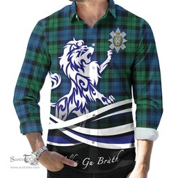 ScotsTee Shop Scottish Black Watch Ancient Clan Crest Tartan Alba Gu Brath Regal Lion Emblem Long Sleeve Shirt