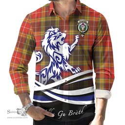 ScotsTee Shop Scottish Buchanan Old Set Weathered Clan Crest Tartan Alba Gu Brath Regal Lion Emblem Long Sleeve Shirt
