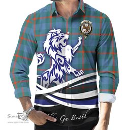 ScotsTee Shop Scottish Agnew Ancient Clan Crest Tartan Alba Gu Brath Regal Lion Emblem Long Sleeve Shirt