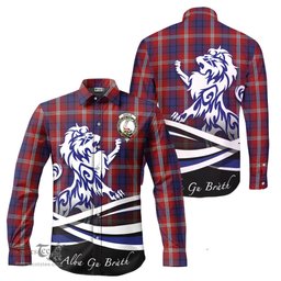 ScotsTee Shop Scottish Ainslie Clan Crest Tartan Alba Gu Brath Regal Lion Emblem Long Sleeve Shirt