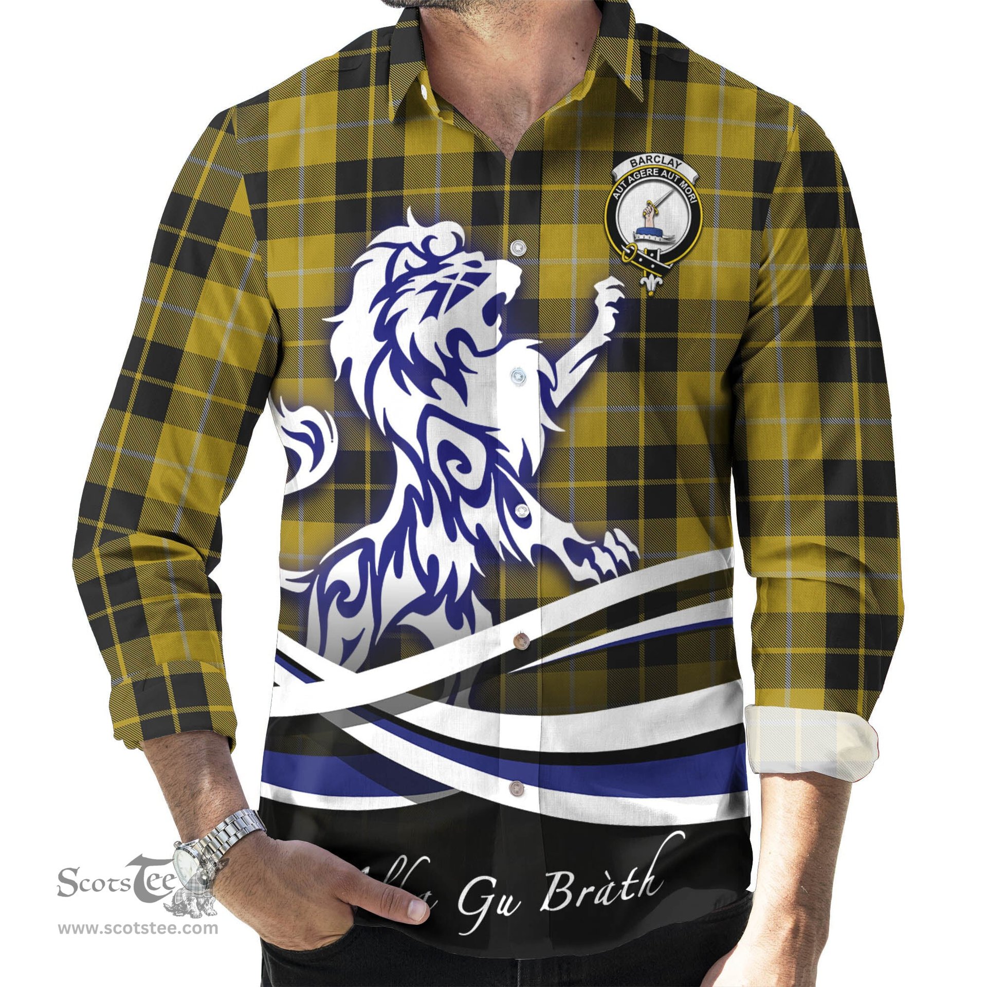 ScotsTee Shop Scottish Barclay Dress Clan Crest Tartan Alba Gu Brath Regal Lion Emblem Long Sleeve Shirt