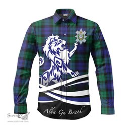 ScotsTee Shop Scottish Black Watch Modern Clan Crest Tartan Alba Gu Brath Regal Lion Emblem Long Sleeve Shirt
