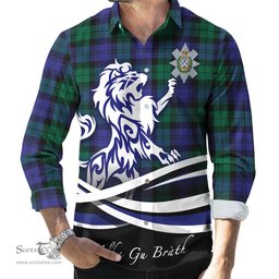 ScotsTee Shop Scottish Black Watch Modern Clan Crest Tartan Alba Gu Brath Regal Lion Emblem Long Sleeve Shirt