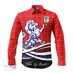 ScotsTee Shop Scottish Burnett Modern Clan Crest Tartan Alba Gu Brath Regal Lion Emblem Long Sleeve Shirt