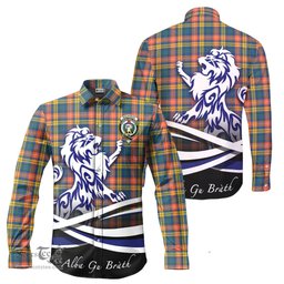 ScotsTee Shop Scottish Buchanan Ancient Clan Crest Tartan Alba Gu Brath Regal Lion Emblem Long Sleeve Shirt