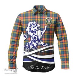 ScotsTee Shop Scottish Buchanan Ancient Clan Crest Tartan Alba Gu Brath Regal Lion Emblem Long Sleeve Shirt