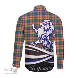 ScotsTee Shop Scottish Buchanan Ancient Clan Crest Tartan Alba Gu Brath Regal Lion Emblem Long Sleeve Shirt