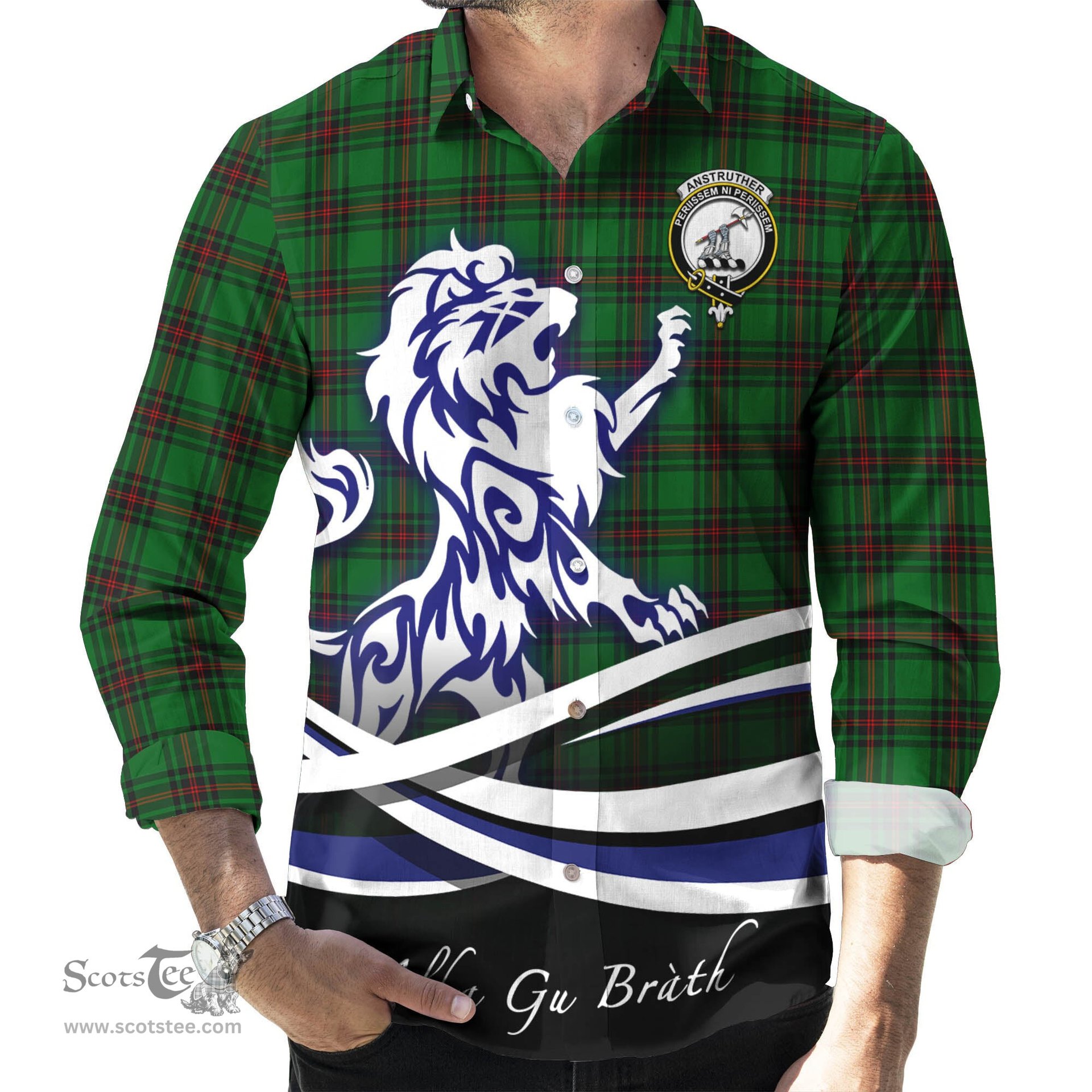 ScotsTee Shop Scottish Anstruther Clan Crest Tartan Alba Gu Brath Regal Lion Emblem Long Sleeve Shirt