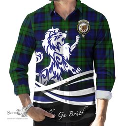 ScotsTee Shop Scottish Bannatyne Clan Crest Tartan Alba Gu Brath Regal Lion Emblem Long Sleeve Shirt