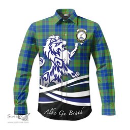 ScotsTee Shop Scottish Barclay Hunting Ancient Clan Crest Tartan Alba Gu Brath Regal Lion Emblem Long Sleeve Shirt