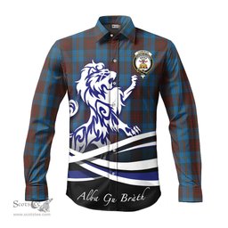 ScotsTee Shop Scottish Cameron Hunting Clan Crest Tartan Alba Gu Brath Regal Lion Emblem Long Sleeve Shirt