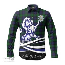 ScotsTee Shop Scottish Black Watch Clan Crest Tartan Alba Gu Brath Regal Lion Emblem Long Sleeve Shirt