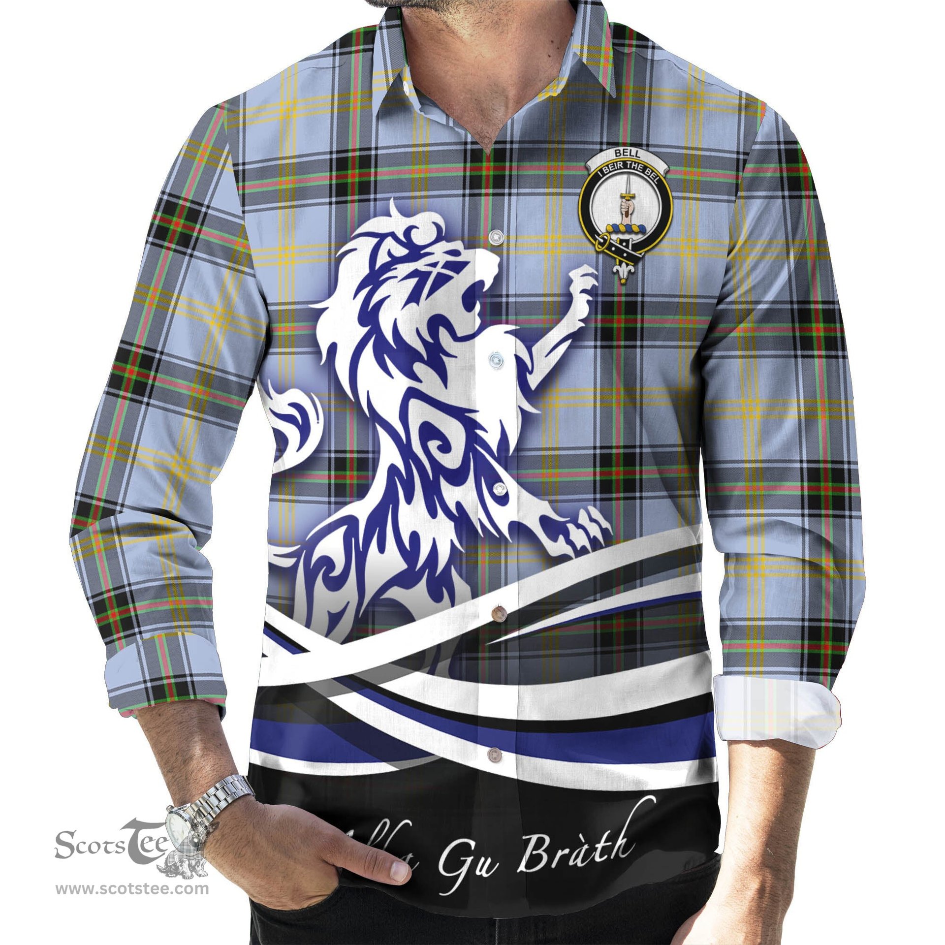 ScotsTee Shop Scottish Bell Clan Crest Tartan Alba Gu Brath Regal Lion Emblem Long Sleeve Shirt