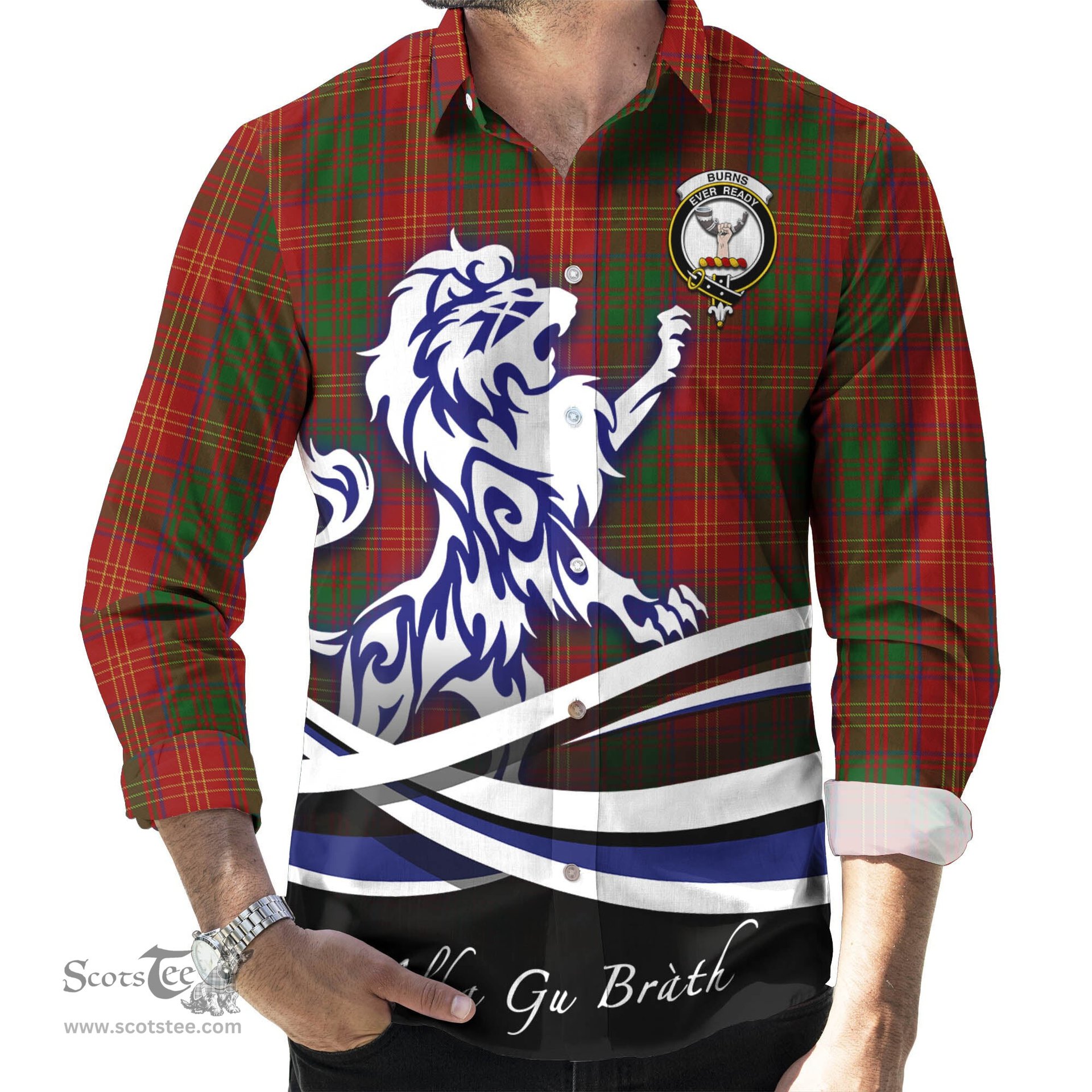 ScotsTee Shop Scottish Burns Clan Crest Tartan Alba Gu Brath Regal Lion Emblem Long Sleeve Shirt