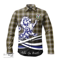 ScotsTee Shop Scottish Buchanan Dress Clan Crest Tartan Alba Gu Brath Regal Lion Emblem Long Sleeve Shirt