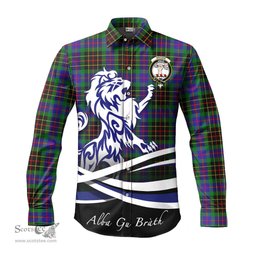 ScotsTee Shop Scottish Brodie Hunting Modern Clan Crest Tartan Alba Gu Brath Regal Lion Emblem Long Sleeve Shirt