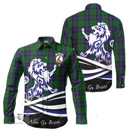 ScotsTee Shop Scottish Armstrong Clan Crest Tartan Alba Gu Brath Regal Lion Emblem Long Sleeve Shirt