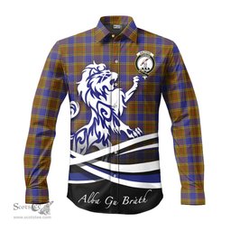 ScotsTee Shop Scottish Balfour Modern Clan Crest Tartan Alba Gu Brath Regal Lion Emblem Long Sleeve Shirt