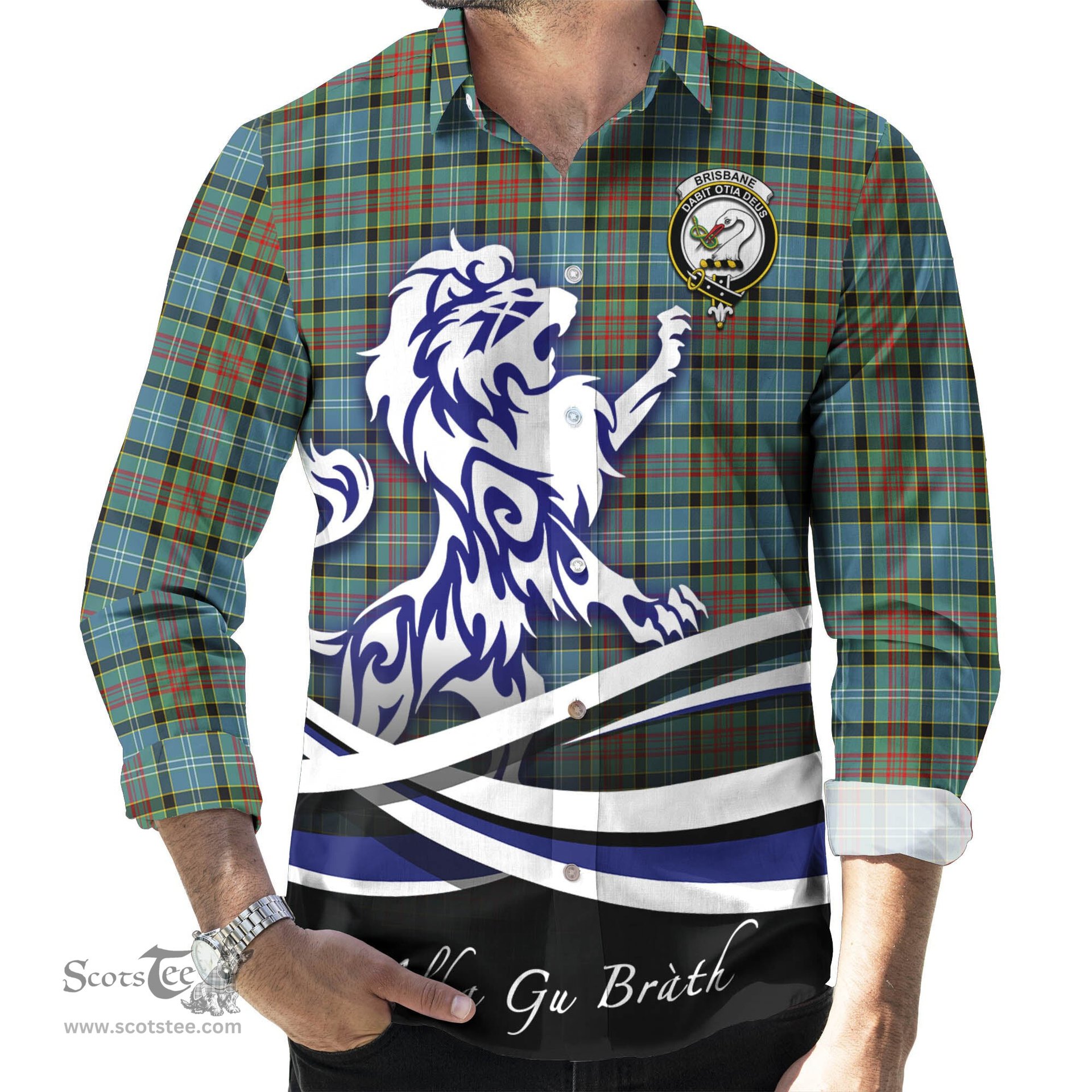 ScotsTee Shop Scottish Brisbane modern Clan Crest Tartan Alba Gu Brath Regal Lion Emblem Long Sleeve Shirt