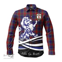 ScotsTee Shop Scottish Clark Red Clan Crest Tartan Alba Gu Brath Regal Lion Emblem Long Sleeve Shirt
