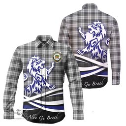 ScotsTee Shop Scottish Douglas Grey Modern Clan Crest Tartan Alba Gu Brath Regal Lion Emblem Long Sleeve Shirt