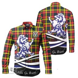 ScotsTee Shop Scottish Buchanan Modern Clan Crest Tartan Alba Gu Brath Regal Lion Emblem Long Sleeve Shirt
