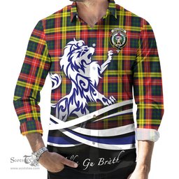 ScotsTee Shop Scottish Buchanan Modern Clan Crest Tartan Alba Gu Brath Regal Lion Emblem Long Sleeve Shirt