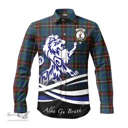 ScotsTee Shop Scottish Fraser Hunting Ancient Clan Crest Tartan Alba Gu Brath Regal Lion Emblem Long Sleeve Shirt