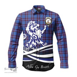 ScotsTee Shop Scottish Elliot Modern Clan Crest Tartan Alba Gu Brath Regal Lion Emblem Long Sleeve Shirt