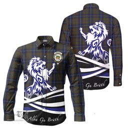 ScotsTee Shop Scottish Douglas Brown Clan Crest Tartan Alba Gu Brath Regal Lion Emblem Long Sleeve Shirt