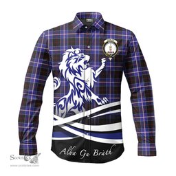 ScotsTee Shop Scottish Dunlop Modern Clan Crest Tartan Alba Gu Brath Regal Lion Emblem Long Sleeve Shirt