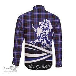 ScotsTee Shop Scottish Dunlop Modern Clan Crest Tartan Alba Gu Brath Regal Lion Emblem Long Sleeve Shirt